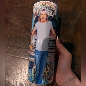 Custom Photo Tumbler with Casual Morgan Wallen Portrait - White & Blue